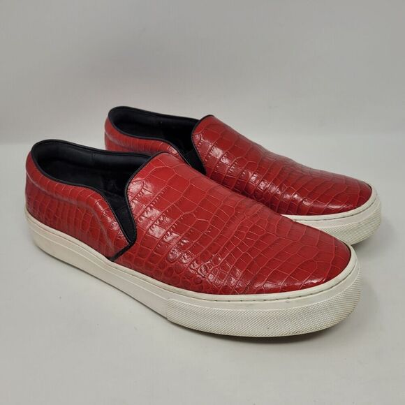 Celine Shoes Womens IT41 US11 Red Croc Embossed Shiny Leather Sneakers Flats